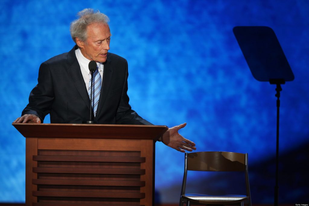 TAMPA, FL - AUGUST 30: Actor Clint Eastwood speaks during the final day of the Republican National Convention at the Tampa Bay Times Forum on August 30, 2012 in Tampa, Florida. Former Massachusetts Gov. Mitt Romney was nominated as the Republican presidential candidate during the RNC which will conclude today. (Photo by Mark Wilson/Getty Images)